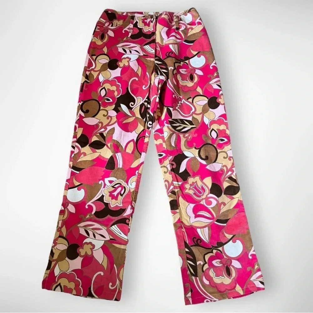 BAMBOO TRADERS‎ Retro Wide Leg Corduroy Pink Brown Pants Size 6 | EUC